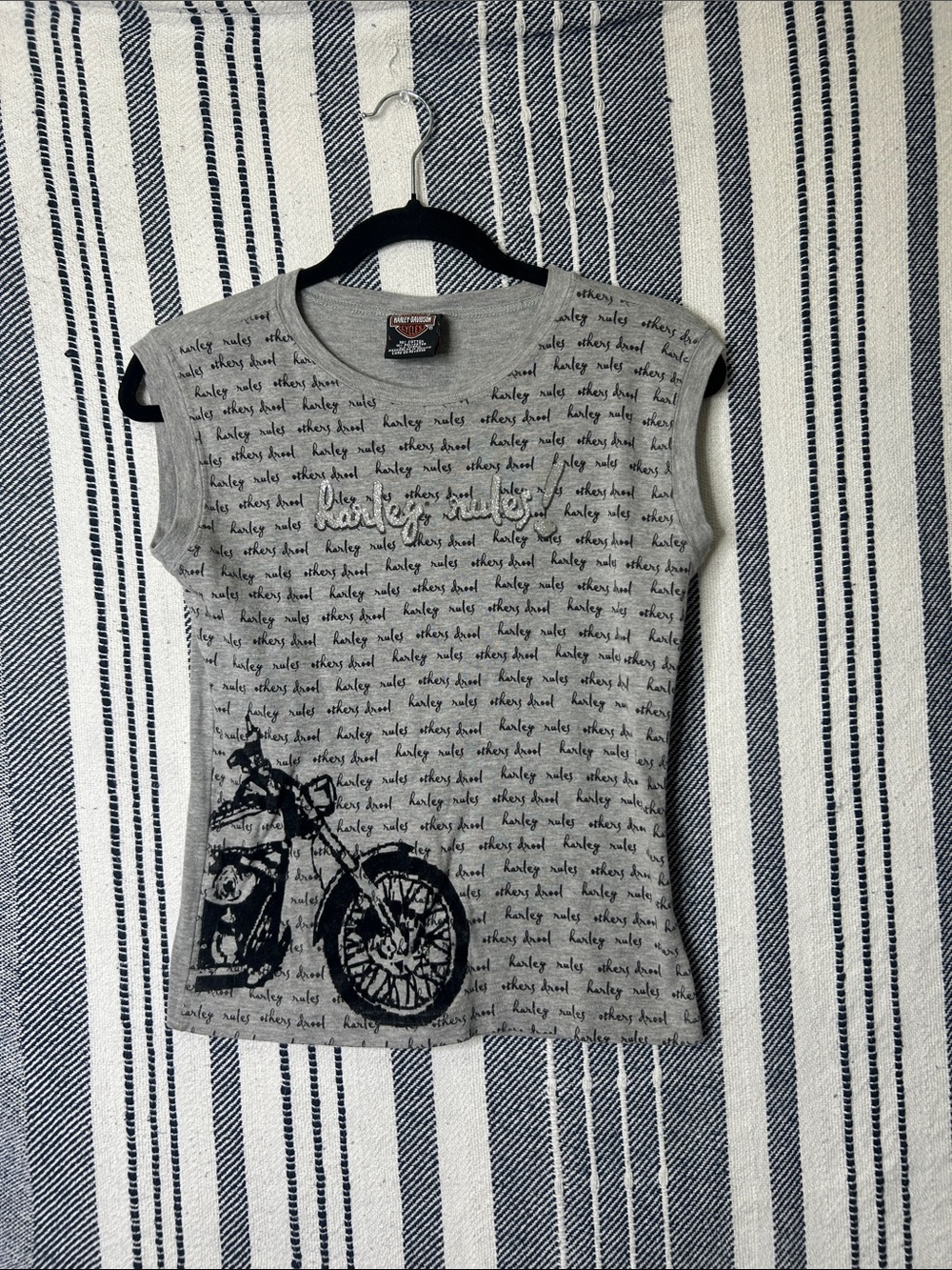 Vintage Y2K Harley-Davidson Biker Graphic Tee | Gray Sleeveless Motorcycle Shirt